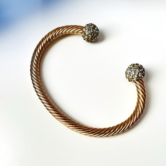 Gold Tone & Rhinestones Bangle Cuff Bracelet - Picture 1 of 4